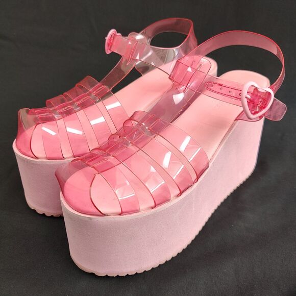 Dollskill ♡ Sugar Thrillz ♡ Sugar Rush Platform Jelly Sandals in Pink - Picture 2 of 9